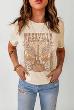 Western Graphic Round Neck T-Shirt Khaki Woman T Shirts