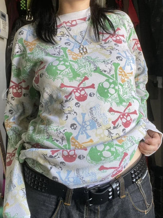 Women's Skull and Crossbones Long Sleeve Shirt White