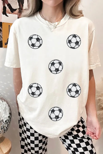 Women's Soccer Ball Patterned Sequin T-Shirt White