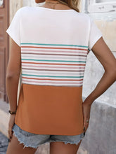Womens Striped Color Block T Shirt 100 Percent Polyester Basic Style