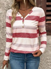 Womens Striped Long Sleeve Button Up Shirt Blush Pink
