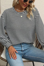 Women's Striped Long Sleeve Knit Sweater Black