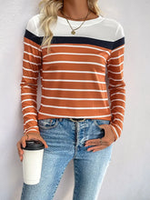 Womens Striped Long Sleeve Shirt Basic Style Moderate Stretch