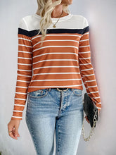 Womens Striped Long Sleeve Shirt Basic Style Moderate Stretch
