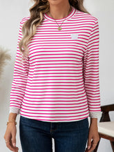 Womens Striped Long Sleeve Shirt with Heart Detail White