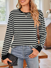 Womens Striped Long Sleeve T Shirt Basic Stretchy Pullover