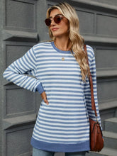 Womens Striped Long Sleeve Tunic Top with Slit
