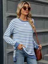 Womens Striped Long Sleeve Tunic Top with Slit
