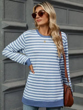 Womens Striped Long Sleeve Tunic Top with Slit Woman T Shirts