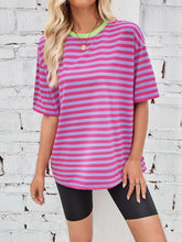 Womens Striped Oversized T Shirt Rayon Blend