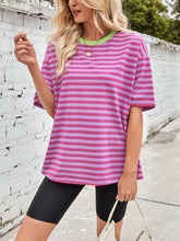 Womens Striped Oversized T Shirt Rayon Blend