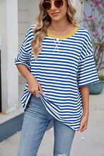 Women's Striped Short-Sleeved T-Shirt with Yellow Trim Woman T Shirts