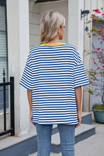 Women's Striped Short-Sleeved T-Shirt with Yellow Trim