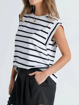 Womens Striped Sleeveless Top Rayon Blend White