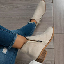 Women's Suede Ankle Boots with Side Zipper Beige