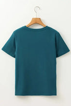 Womens Teal Short Sleeve Geometric Seam T Shirt Woman T Shirts