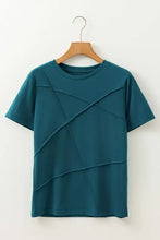 Womens Teal Short Sleeve Geometric Seam T Shirt Woman T Shirts