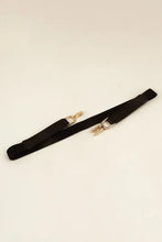 Women’s thin elastic belt with black adjustable strap and gold alloy buckle