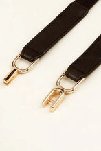 Women’s thin elastic belt with alloy buckle and brown leather strap