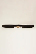 Women’s thin elastic belt with alloy buckle in black leather