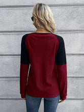 Womens Two Tone Long Sleeve Round Neck Henley Top