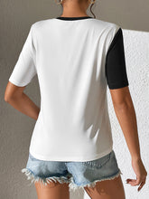 Womens Two Tone Short Sleeve Round Neck Casual Top