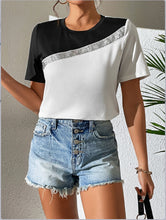 Womens Two Tone Short Sleeve Round Neck Casual Top