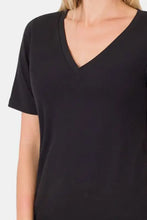 Women’s black v-neck short sleeve t-shirt for everyday wear