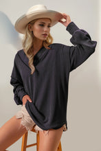 Womens Waffle Knit V Neck Top with Exposed Seam Detail