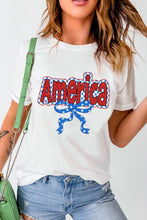 Womens White America Bow Patriotic T Shirt White