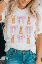 Womens White Bunny and Bow Pattern T Shirt with Green Purse
