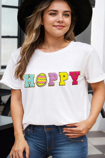 Womens White Hoppy Easter Graphic T Shirt White