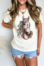 Women's White Horse Graphic T-Shirt in Stretch Fabric