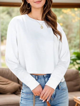 Womens White Long Sleeve Basic Cropped Sweatshirt White