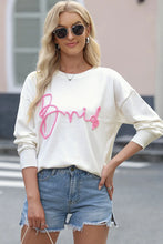 Womens White Long Sleeve Bride Sweatshirt with Pink Lettering