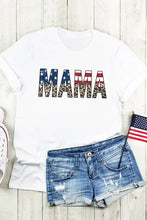 Womens White Mama Graphic T-Shirt with Patriotic Red and Blue Stars