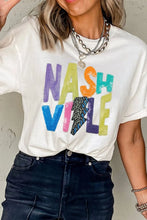 Womens White Nashville Graphic Sequin T Shirt
