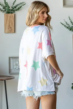 Womens white oversized multi colored star print t-shirt