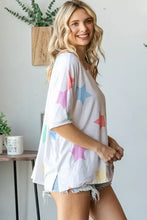 Womens white oversized multi colored star print t-shirt