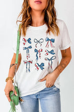Womens White Patriotic Bow T Shirt with Green Purse Detail White