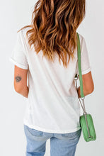 Womens White Patriotic Bow T Shirt with Green Purse Detail