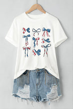 Womens White Patriotic Bow T Shirt with Green Purse Detail