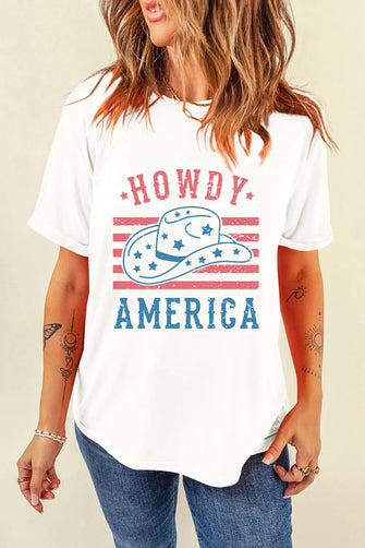 Women's White Patriotic Graphic T-Shirt Polyester Cotton Blend White