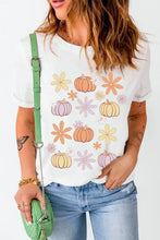 Women's White Pumpkin and Flower Pattern T-Shirt Woman T Shirts