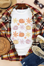 Women's White Pumpkin and Flower Pattern T-Shirt