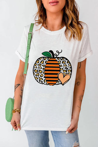 Women's White Pumpkin Graphic T-Shirt White
