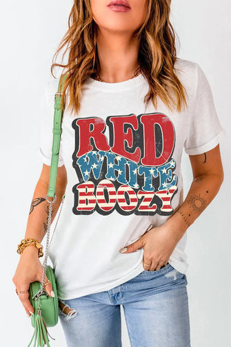 Womens White Red White Boozy Graphic T Shirt White