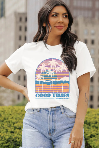 Womens White Retro Beach Graphic T Shirt White