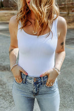 Womens White Ribbed Tank Bodysuit Basic Style