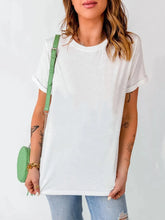 Womens White Rolled Sleeve Cotton T Shirt